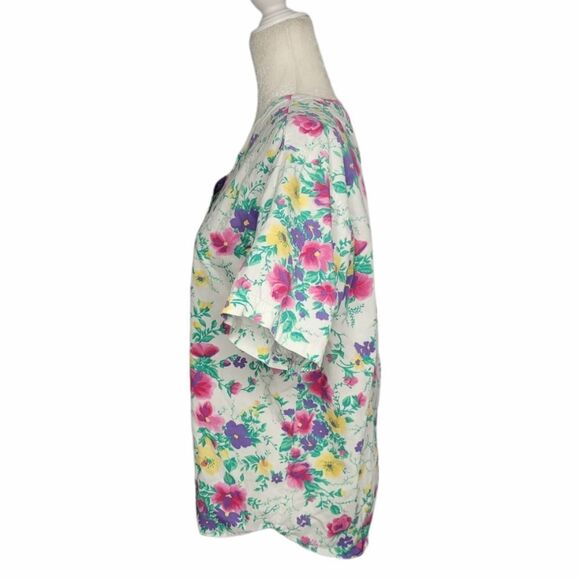 VINTAGE 90s top Gitano floral denim white button up‎ boxy shirt M - Picture 3 of 9